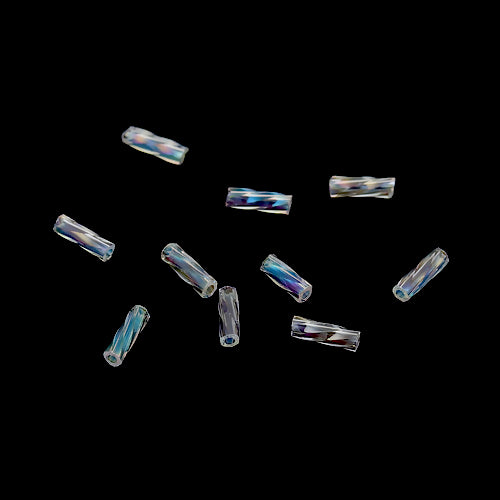 Bugle Beads, Dyna-Mites™, Glass, Transparent, Clear, AB, Rainbow, 6mm, Twisted - BEADED CREATIONS