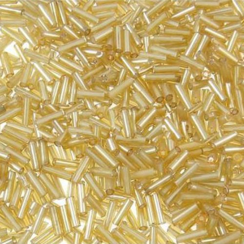 Bugle Beads, Glass, Silver Lined, Light Gold, 6-8mm - BEADED CREATIONS