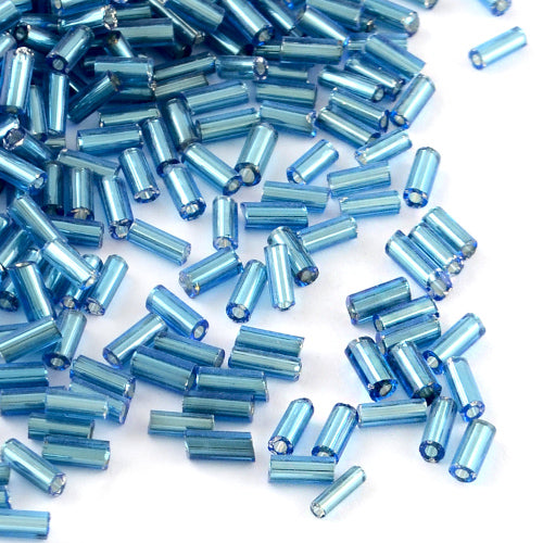 Bugle Beads, Glass, Silver Lined, Sea Blue, 4-4.5mm - BEADED CREATIONS