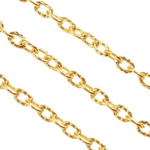 Cable Chain, Iron, Open Link, Oval, Textured, Gold Plated, 3x2mm - BEADED CREATIONS