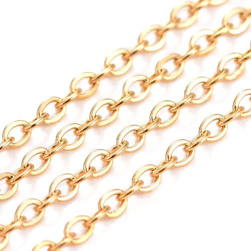 Cable Chain, Stainless Steel, Flat, Oval, Soldered, (IP), Gold, 1.5x1.2mm - BEADED CREATIONS