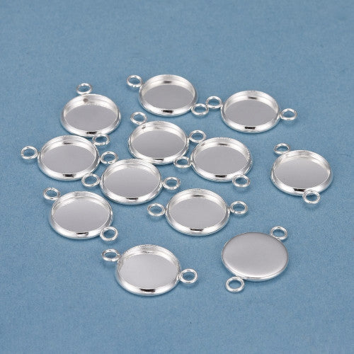 Cabochon Connector Settings, 201 Stainless Steel, Flat, Round, Plain Edge Bezel Cup, Silver Plated, Fits 12mm - BEADED CREATIONS