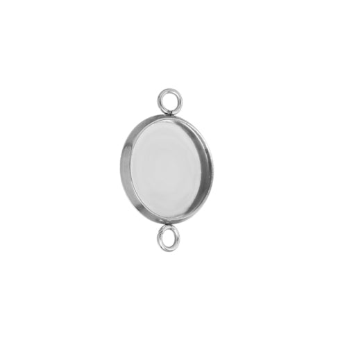 Cabochon Connector Settings, 202 Stainless Steel, Flat, Round, Plain Edge Bezel Cup, Silver Tone, Fits 12mm - BEADED CREATIONS