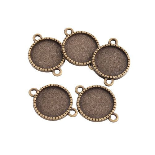 Cabochon Connector Settings, Alloy, Flat, Round, Decorative Edge Bezel Cup, Antique Bronze, Fits 14mm - BEADED CREATIONS