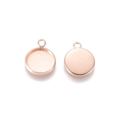 Cabochon Setting, 201 Stainless Steel, Pendant Base, Round, Rose Gold, Bezel Cup, Fits 12mm - BEADED CREATIONS