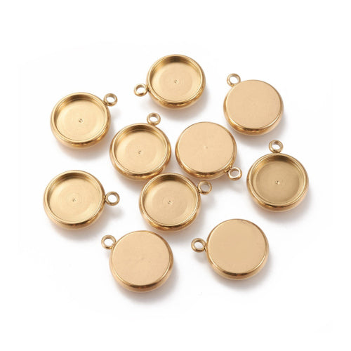 Cabochon Setting, 304 Stainless Steel, Pendant Base, Round, Gold, Ion Plated, Bezel Cup, Fits 10mm - BEADED CREATIONS