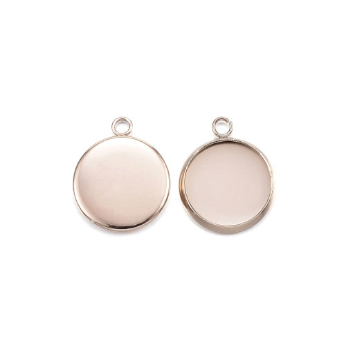 Cabochon Setting, 304 Stainless Steel, Pendant Base, Round, Rose Gold, Ion Plated, Bezel Cup, Fits 12mm - BEADED CREATIONS