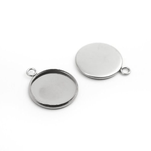 Cabochon Setting, 304 Stainless Steel, Pendant Base, Round, Silver Tone, Bezel Cup, Fits 16mm - BEADED CREATIONS
