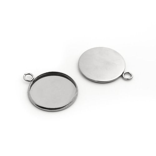 Cabochon Setting, 304 Stainless Steel, Pendant Base, Round, Silver Tone, Bezel Cup, Fits 20mm - BEADED CREATIONS