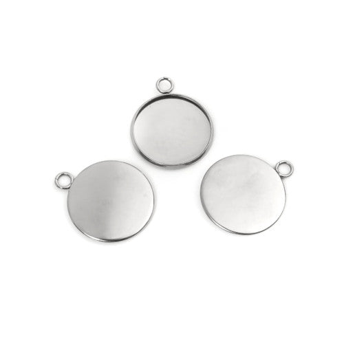 Cabochon Setting, 304 Stainless Steel, Pendant Base, Round, Silver Tone, Bezel Cup, Fits 20mm - BEADED CREATIONS