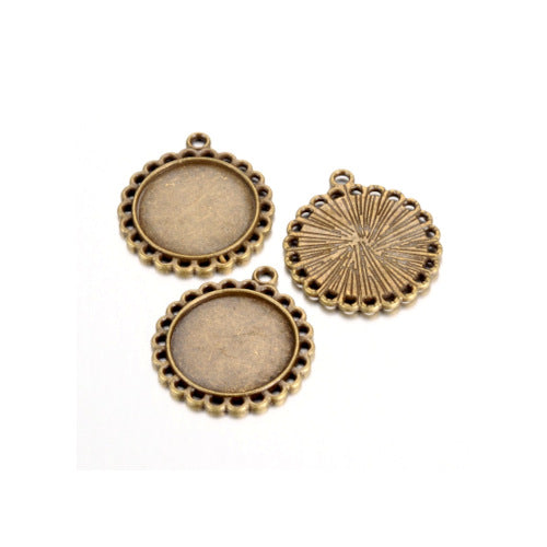 Cabochon Setting, Alloy, Antique Bronze, Pendant Base, Round, Ornate, Fits 20mm - BEADED CREATIONS