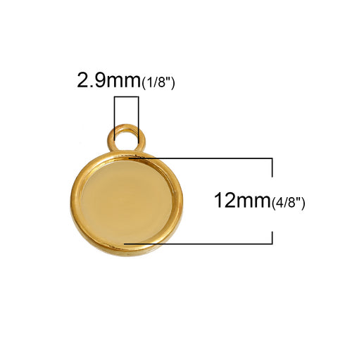 Cabochon Setting, Alloy, Pendant Base, Round, Gold Plated, Bezel Cup, Fits 12mm - BEADED CREATIONS