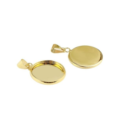 Cabochon Setting, Brass, Pendant Base, Round, With Bail, Gold Plated, Bezel Cup, Fits 18mm - BEADED CREATIONS