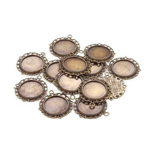 Cabochon Setting, Pendant Base, Alloy, Tibetan Style, Ornate, Antique Bronze, Flat, Round, Fits 20mm - BEADED CREATIONS