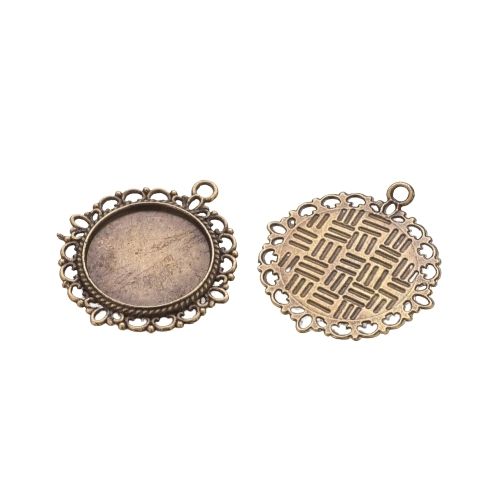 Cabochon Setting, Pendant Base, Alloy, Tibetan Style, Ornate, Antique Bronze, Flat, Round, Fits 20mm - BEADED CREATIONS