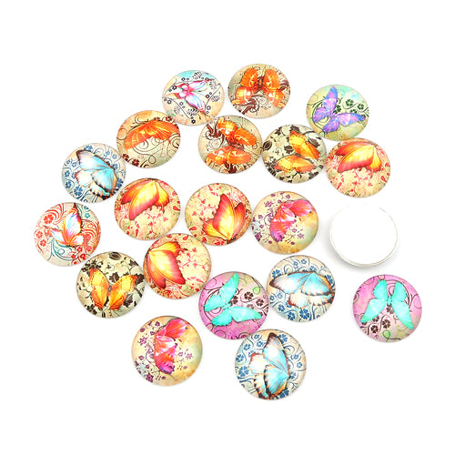 Cabochons, Butterfly, Assorted, Round, Glass, Dome Seals, Flatback, 25mm - BEADED CREATIONS