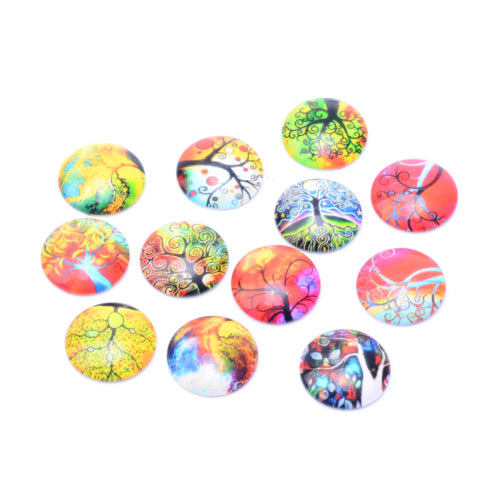 Cabochons, Glass, Dome, Seals, Flat Back, 20mm, Transparent, Assorted, Tree Pattern - BEADED CREATIONS