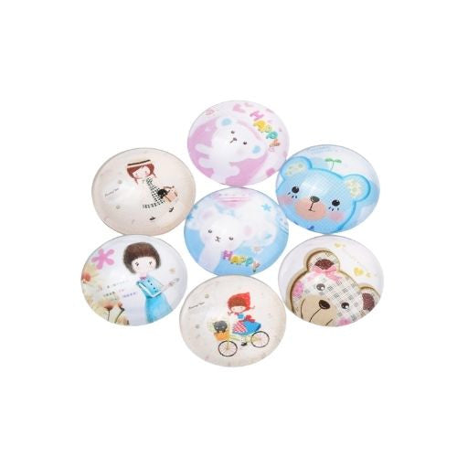 Cabochons, Glass, Dome, Seals, Flat Back, Assorted, Girl Cartoon, Teddy Bears, 10mm - BEADED CREATIONS