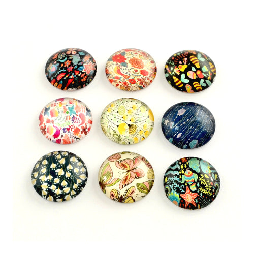 Cabochons, Glass, Dome, Seals, Flat Back, Assorted, Printed, Plants And Animals, 8mm - BEADED CREATIONS