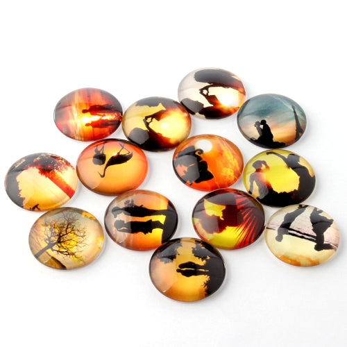 Cabochons, Glass, Dome, Seals, Flat Back, Assorted, Printed, Silhouettes, 20mm - BEADED CREATIONS