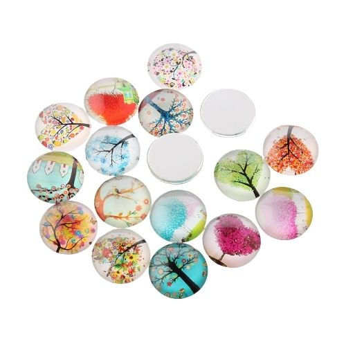 Cabochons, Glass, Dome, Seals, Flat Back, Assorted, Printed, Trees, 10mm - BEADED CREATIONS