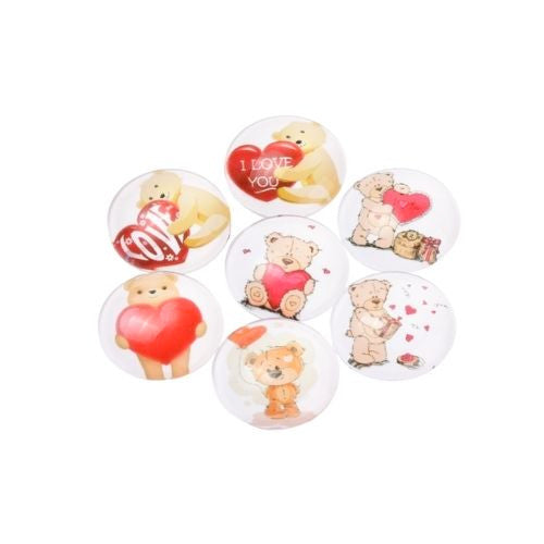 Cabochons, Glass, Dome, Seals, Flat Back, Assorted, Teddy Bears With Hearts, 10mm - BEADED CREATIONS