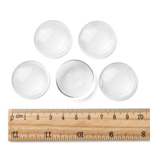 Cabochons, Glass, Dome, Seals, Round, Flat Back, Transparent, Clear, 30mm - BEADED CREATIONS