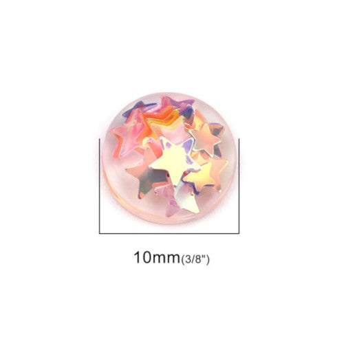 Cabochons, Resin, Dome, Seals, Multicolored, Stars, 10mm - BEADED CREATIONS