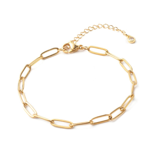 Chain Bracelets, 304 Stainless Steel, Oval Paperclip Chain Bracelet, With Extender Chain, Golden, 19cm - BEADED CREATIONS