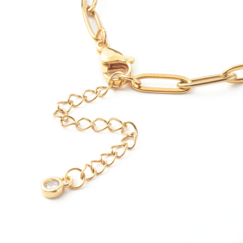 Chain Bracelets, 304 Stainless Steel, Oval Paperclip Chain Bracelet, With Extender Chain, Golden, 19cm - BEADED CREATIONS