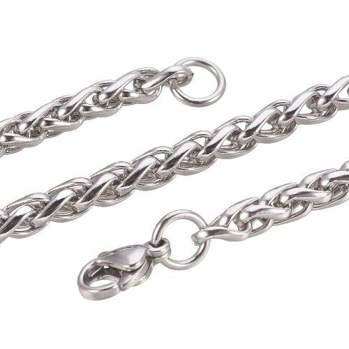 Chain Bracelets, 304 Stainless Steel, Wheat Chain Bracelet, With Lobster Claw Clasp, Silver Tone, 22cm - BEADED CREATIONS