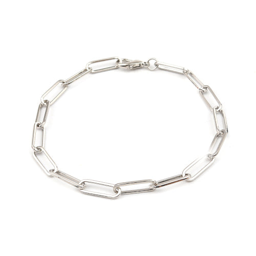 Chain Bracelets, Alloy, Oval Paperclip Chain Bracelet, Platinum Plated, Silver Tone, 22cm - BEADED CREATIONS