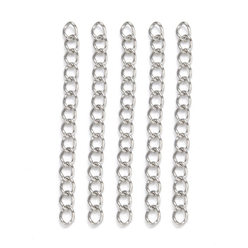 Chain Extenders, 304 Stainless Steel, With Soldered Twisted Curb Chain, Silver Tone, 40x3mm - BEADED CREATIONS