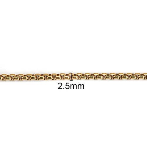 Chain Necklace, 304 Stainless Steel, 2.5mm, Venetian Box Chain Necklace, With Extender Chain, Gold Plated, 60.5cm - BEADED CREATIONS
