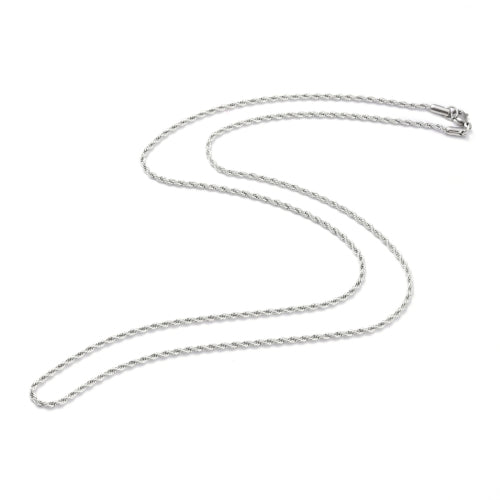 Chain Necklace, 304 Stainless Steel, 2mm, Braided French Rope Chain Necklace, Silver Tone, 75cm - BEADED CREATIONS