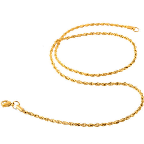 Chain Necklace, 304 Stainless Steel, Braided French Rope Chain Necklace, Gold Plated, 55cm - BEADED CREATIONS