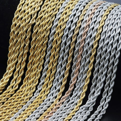 Chain Necklace, 304 Stainless Steel, Braided Rope Chain Necklace, 3mm, Gold Plated, 61cm - BEADED CREATIONS