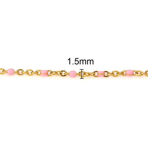 Chain Necklace, 304 Stainless Steel, Cable Link Chain, Gold Plated, Pink Enamel, 45.5cm - BEADED CREATIONS