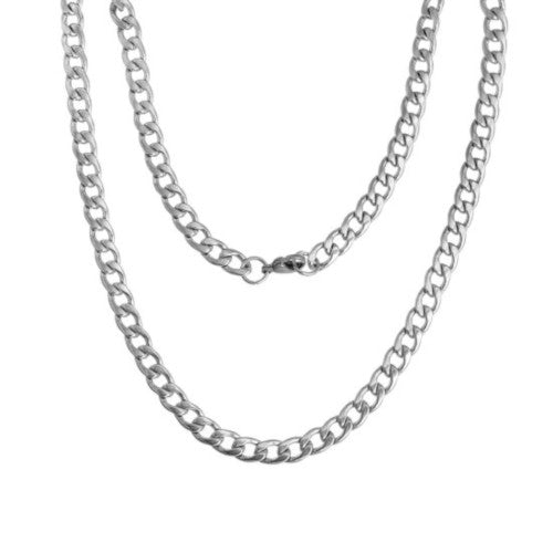 Chain Necklace, 304 Stainless Steel, Curb Link Chain Necklace, With Lobster Claw Clasp, Silver Tone, 55cm - BEADED CREATIONS