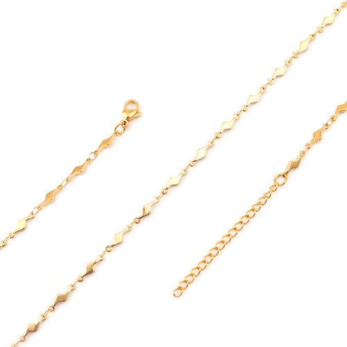 Chain Necklace, 304 Stainless Steel, Decorative, Lightning Bolt Link Chain Necklace, With Extender Chain, Gold Plated, 45cm - BEADED CREATIONS