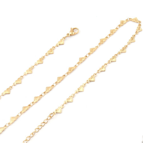 Chain Necklace, 304 Stainless Steel, Fancy, Dapped Heart Link Chain Necklace, With Extender Chain, Gold Plated, 45cm - BEADED CREATIONS