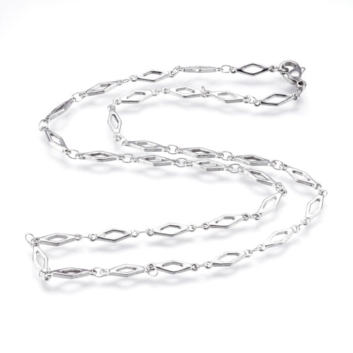 Chain Necklace, 304 Stainless Steel, Fancy, Diamond Link Chain Necklace, With Lobster Claw Clasp, Silver Tone, 45cm - BEADED CREATIONS
