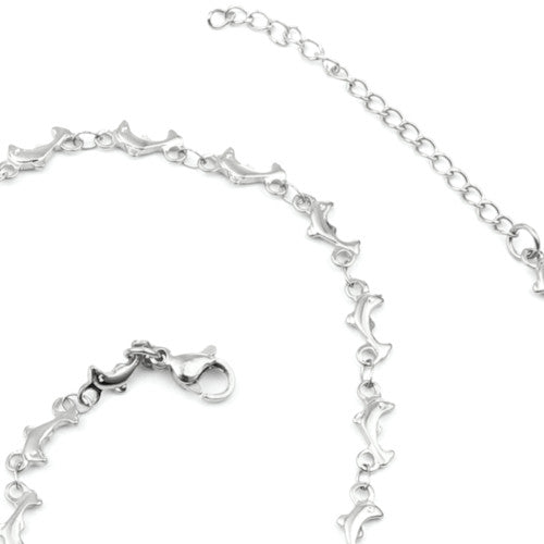 Chain Necklace, 304 Stainless Steel, Fancy, Dolphin Link Chain Necklace, With Extender Chain, Silver Tone, 45cm - BEADED CREATIONS