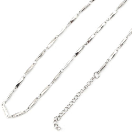 Chain Necklace, 304 Stainless Steel, Fancy, Faceted Rectangle Link Chain Necklace, With Extender Chain, Silver Tone, 45cm - BEADED CREATIONS