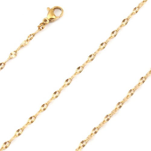 Chain Necklace, 304 Stainless Steel, Fancy, Oval Dapped Cable Chain Necklace, Gold Plated, 50cm - BEADED CREATIONS