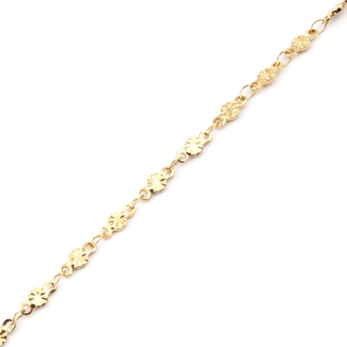 Chain Necklace,304 Stainless Steel, Fancy,  Round Dapped Flower Link Chain Necklace, With Extender Chain, Gold Plated, 45cm - BEADED CREATIONS