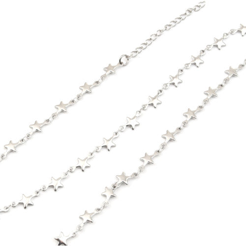 Chain Necklace, 304 Stainless Steel, Fancy, Star Link Chain Necklace, With Extender Chain, Silver Tone, 45cm - BEADED CREATIONS