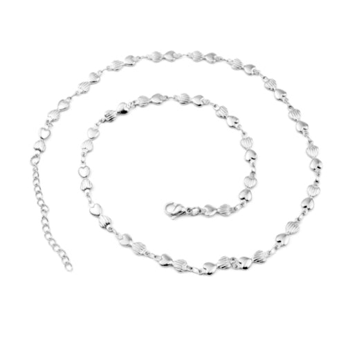 Chain Necklace, 304 Stainless Steel, Heart Link Chain Necklace, With Lobster Claw Clasp And Extender Chain, Silver Tone, 45cm - BEADED CREATIONS