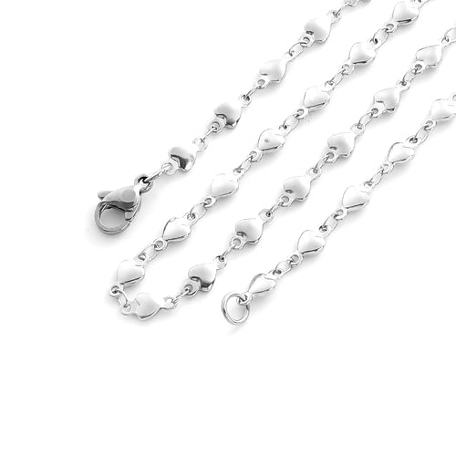 Chain Necklace, 304 Stainless Steel, Heart Link Chain Necklace, With Lobster Claw Clasp, Silver Tone, 45cm - BEADED CREATIONS