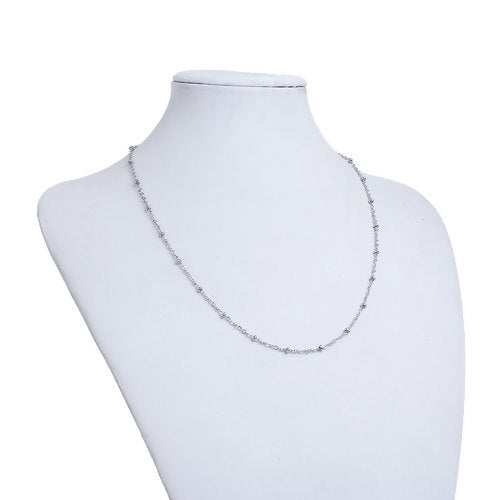 Chain Necklace, 304 Stainless Steel, Satellite Chain Necklace, With Rondelle Beads, Silver Tone, 44.5cm - BEADED CREATIONS